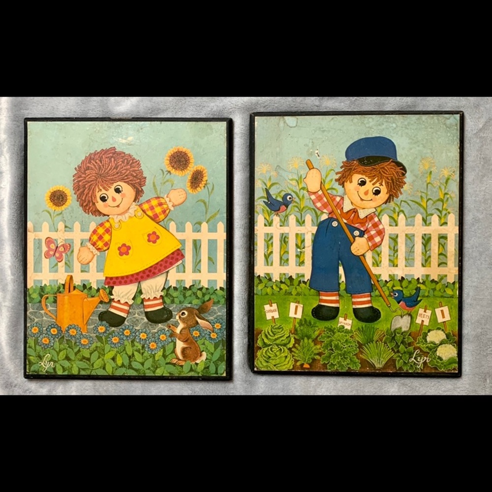 Vintage Lyn Raggedy Ann and Andy Panel Wall Art
